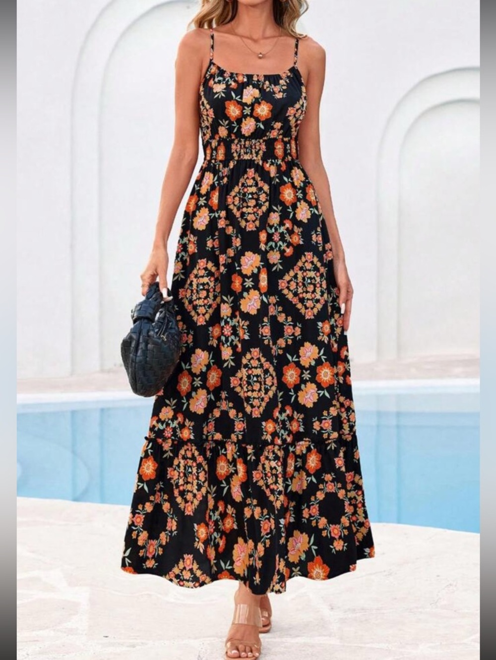 Scoop-Neck Floral Print Maxi Dress